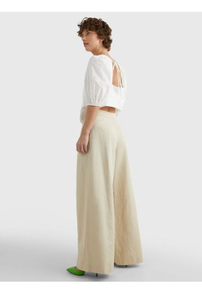 Pantalón De Pernera Ancha Con Pinzas Mujer Beige Tommy Hilfiger