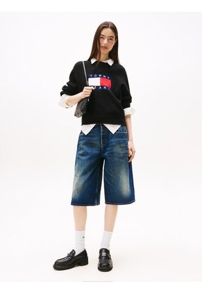 Saco Negro Amplio Jaspeado Con Logo Tommy Jeans