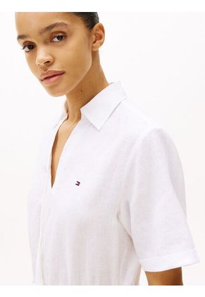 Minivestido Blanco Camisero De Puro Lino Tommy Hilfiger