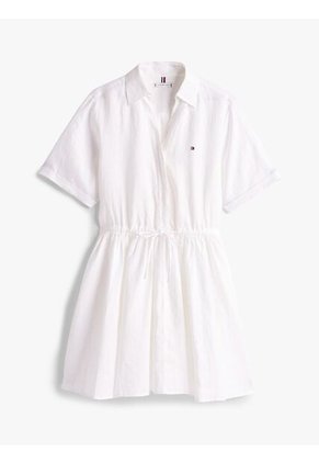 Minivestido Blanco Camisero De Puro Lino Tommy Hilfiger