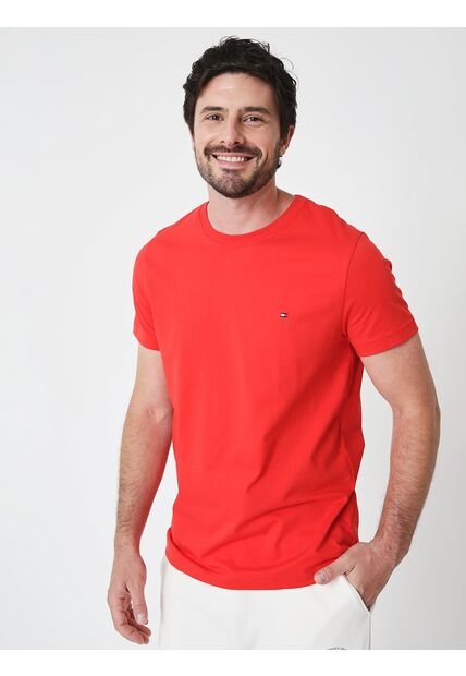 Camiseta Slim Fit Con Logo Bordado Hombre Rojo Tommy Hilfiger