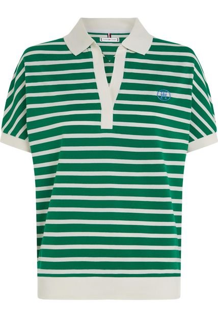 Polo Verde Con Diseño De Rayas Y Logo Para Mujer Tommy Hilfiger