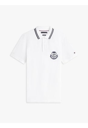 Polo Blanco De Corte Regular Con Escudo Tommy Hilfiger