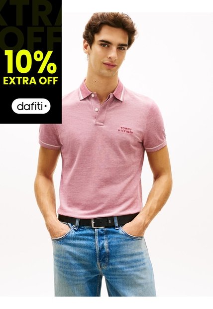 Polo Rojo Oxford Two Tone De Corte Regular Tommy Hilfiger