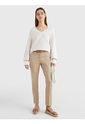 Pantalón Chino De Sarga Con Corte Slim Mujer Beige Tommy Hilfiger