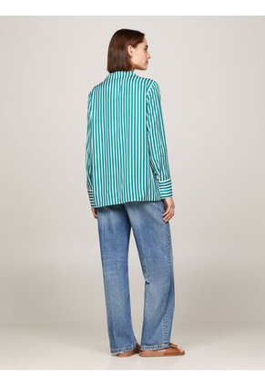 Camisa Verde De Rayas Con Corte Amplio Tommy Hilfiger