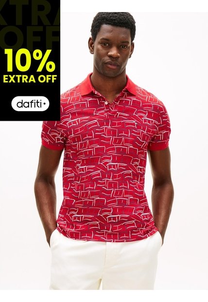 Polo Rojo Piqué Con Estampado Tommy Hilfiger