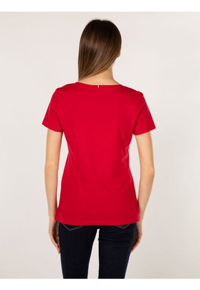 Camiseta Heritage De Cuello V Mujer Rojo Tommy Hilfiger