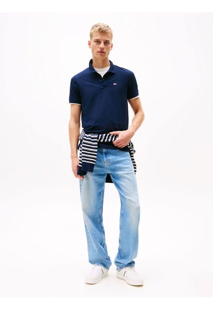 Polo Azul De Corte Slim Con Parche Con Logo Tommy Jeans