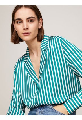 Camisa Verde De Rayas Con Corte Amplio Tommy Hilfiger