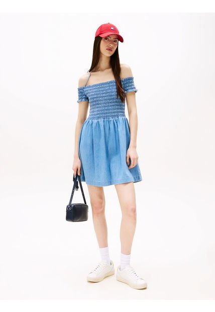 Vestido Azul De Corte Evasé En Chambray Tommy Jeans