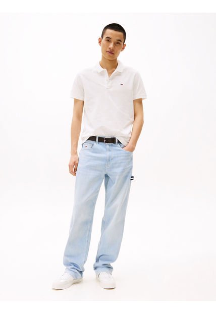 Polo Blanco De Corte Slim Con Parche Con Logo Tommy Jeans