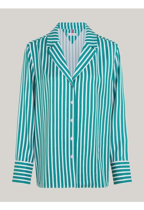 Camisa Verde De Rayas Con Corte Amplio Tommy Hilfiger