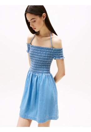 Vestido Azul De Corte Evasé En Chambray Tommy Jeans