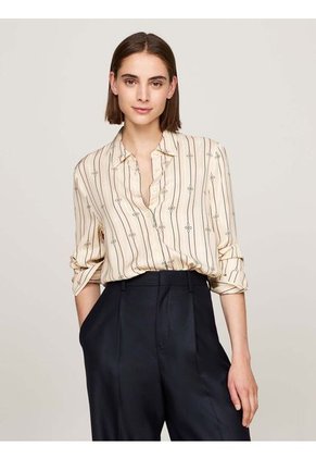 Camisa Blanco De Rayas Estilo Cuerda WW0WW43064-0F5