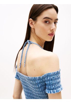 Vestido Azul De Corte Evasé En Chambray Tommy Jeans