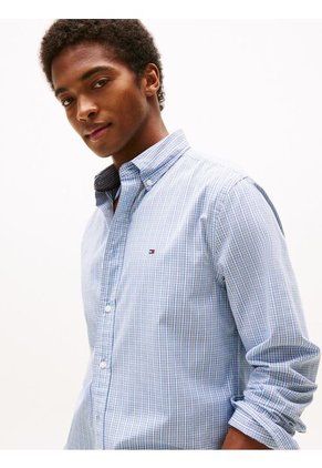 Camisa Celeste Flex Poplin De Manga Larga Tommy Hilfiger