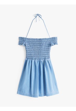 Vestido Azul De Corte Evasé En Chambray Tommy Jeans