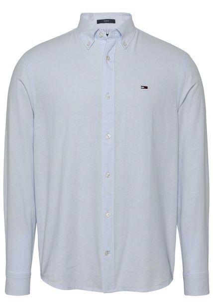 Camisa Celeste Manga Larga De Lino De Corte Regular Tommy Jeans