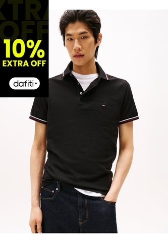 Polo Negro De Corte Slim Con Ribetes Tommy Hilfiger Tommy Hilfiger