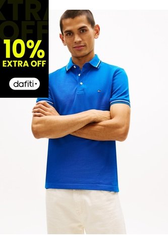Polo Celeste Ribeteado De Corte Slim Tommy Hilfiger Tommy Hilfiger
