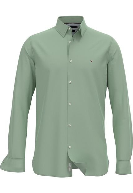 Camisa Verde Solid Con Logo Tommy Hilfiger
