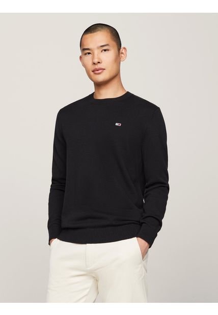 Suéter Negro Essential De Corte Slim Con Parche Tommy Jeans