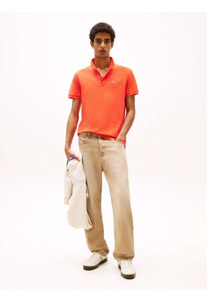 Polo Rojo De Corte Slim Con Parche Con Logo Tommy Jeans