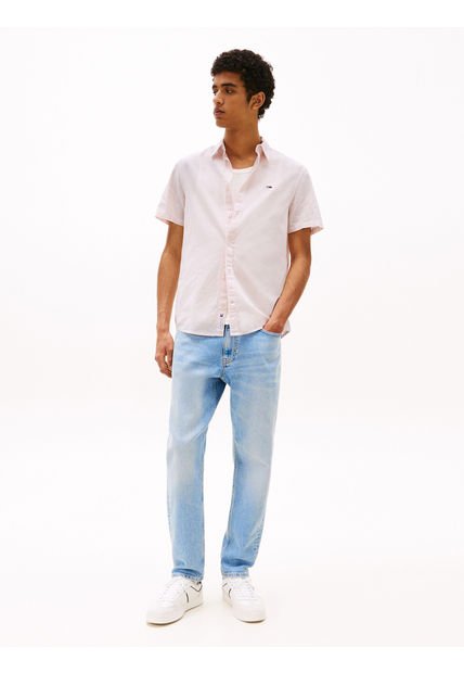 Camisa Rosada De Manga Corta En Mezcla De Lino Tommy Jeans