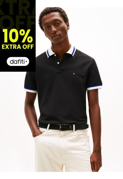 Polo Negro De Corte Regular Con Logo Tommy Hilfiger