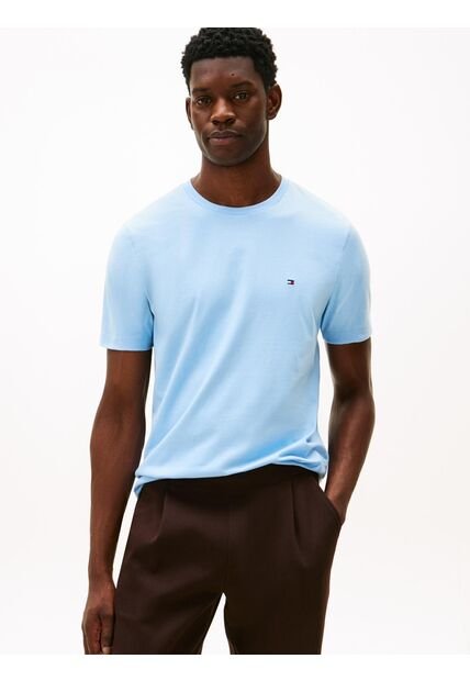 Camiseta Celeste De Cuello Redondo Con Logo Bordado Tommy Hilfiger