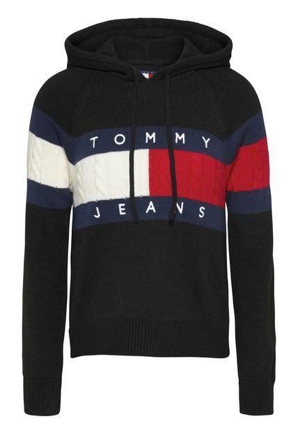 Buzo Negro Con Capota Y Logo Tommy Jeans