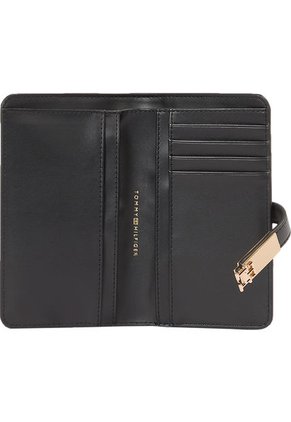 Billetera Negra Heritage Plegable Con Monograma TH Tommy Hilfiger