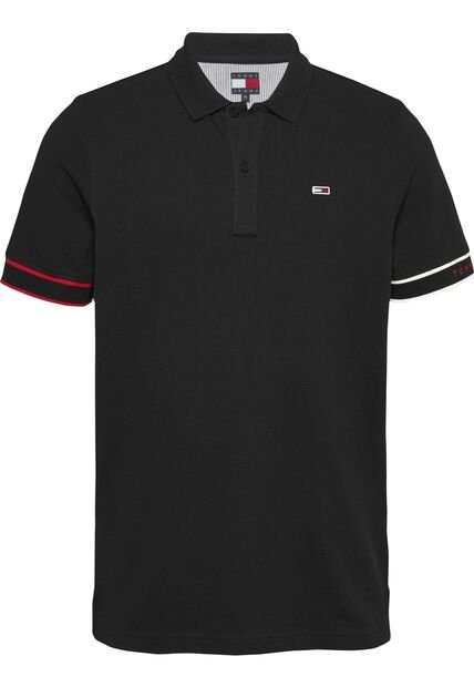 Polo Negro De Corte Slim Con Logo Tommy Jeans