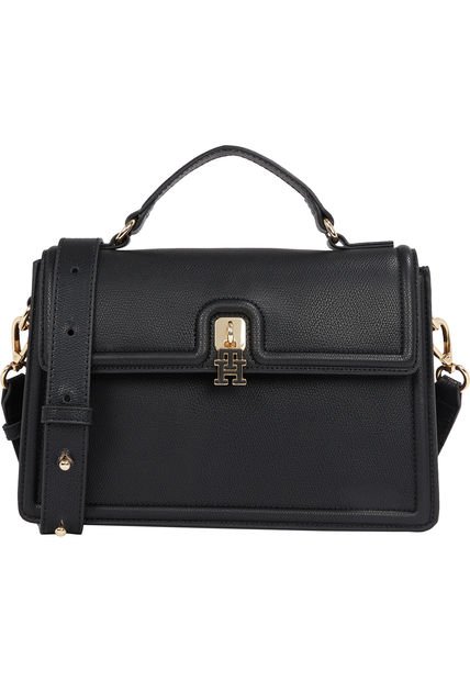 Bolso Negro Satchel Con Cierre De Broche Giratorio Tommy Hilfiger