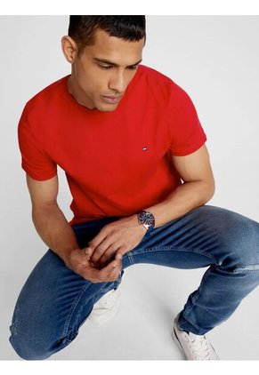 Camiseta Manga Corta Rojo Slim Fit Esencial En Algodón Tommy Hilfiger