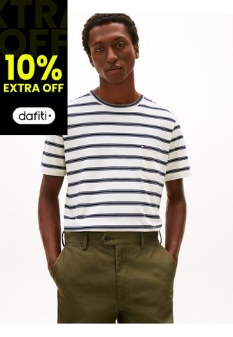 Camiseta Blanca De Rayas Con Cuello Redondo Tommy Hilfiger Tommy Hilfiger