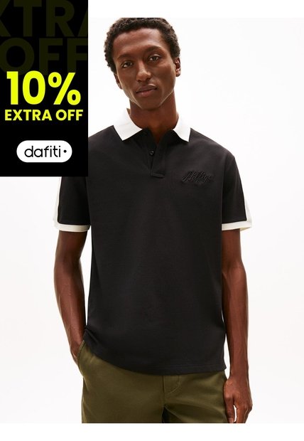 Polo Negro Mesh De Corte Regular Tommy Hilfiger