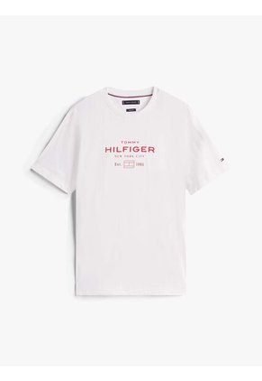 Camiseta Blanca De Cuello Redondo Con Logo Tommy Hilfiger