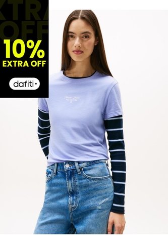 Camiseta Celeste De Punto Con Logo Y Corte Slim Tommy Jeans Tommy Hilfiger
