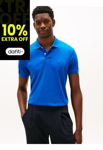 Polo Celeste De Punto Interlock De Corte Regular Tommy Hilfiger Tommy Hilfiger