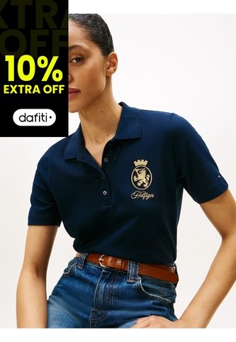 Polo Azul De Corte Regular Con Escudo Bordado Tommy Hilfiger Tommy Hilfiger