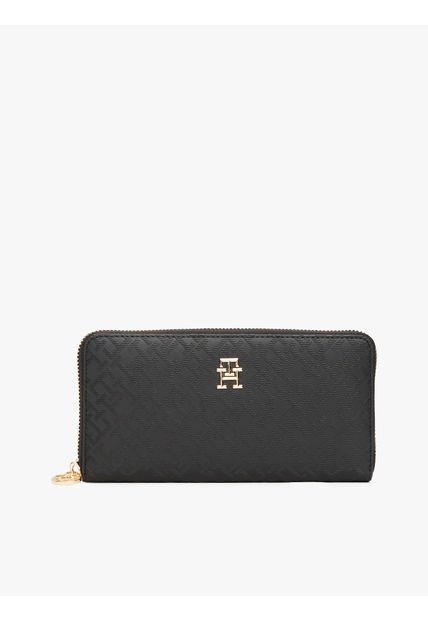 Billetera Negra Con Monogramas TH Y Cremallera Tommy Hilfiger