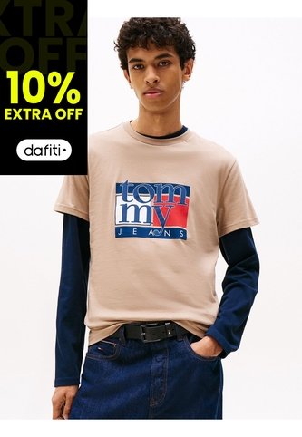 Camiseta Beige Slim Con Logo Gráfico Tommy Jeans Tommy Hilfiger