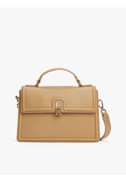 Bolso Beige Satchel Con Cierre De Broche Giratorio Tommy Hilfiger