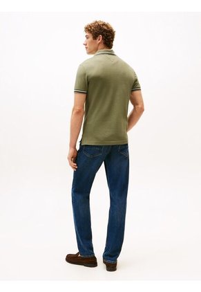 Polo Verde Ribeteado De Corte Slim Tommy Hilfiger