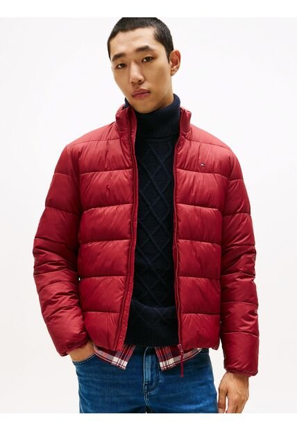 Chaqueta Roja De Cuello Alto Acolchada Con Logo Tommy Hilfiger