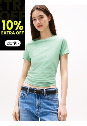 Camiseta Verde Claro De Punto Con Logo Y Corte Slim Tommy Jeans Tommy Hilfiger