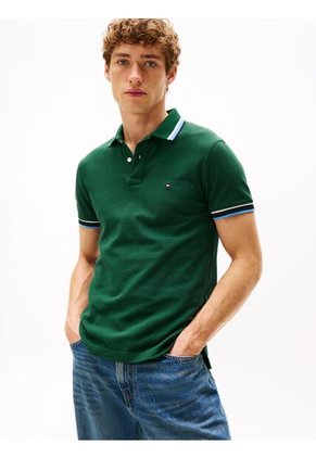 Polo Verde De Corte Slim Con Logo Tommy Hilfiger