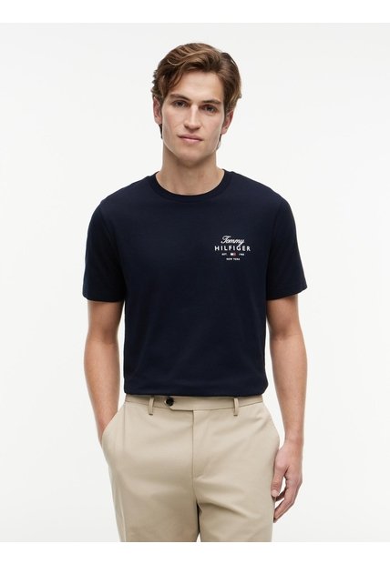 Camiseta Azul De Cuello Redondo De Punto Con Logo Tommy Hilfiger